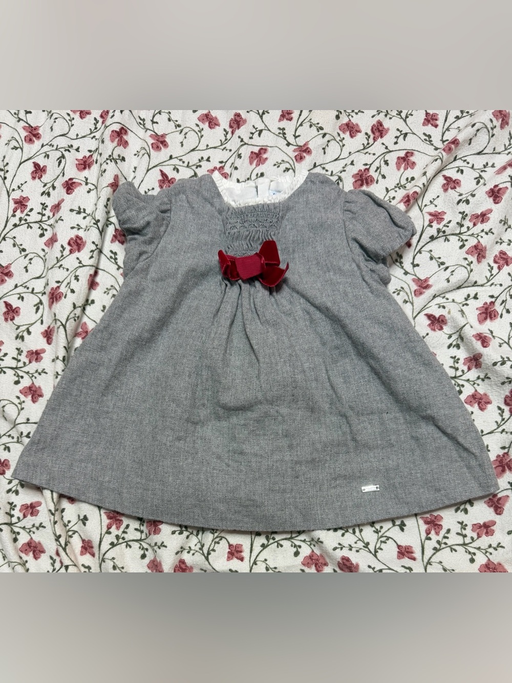 Mayoral Gray Dress with Red Bow